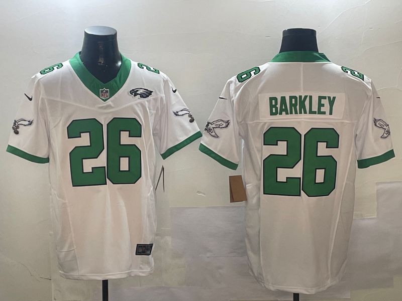 Men Philadelphia Eagles #26 Barkley White Thanksgiving three generations 2024 Nike Limited NFL Jersey style 3